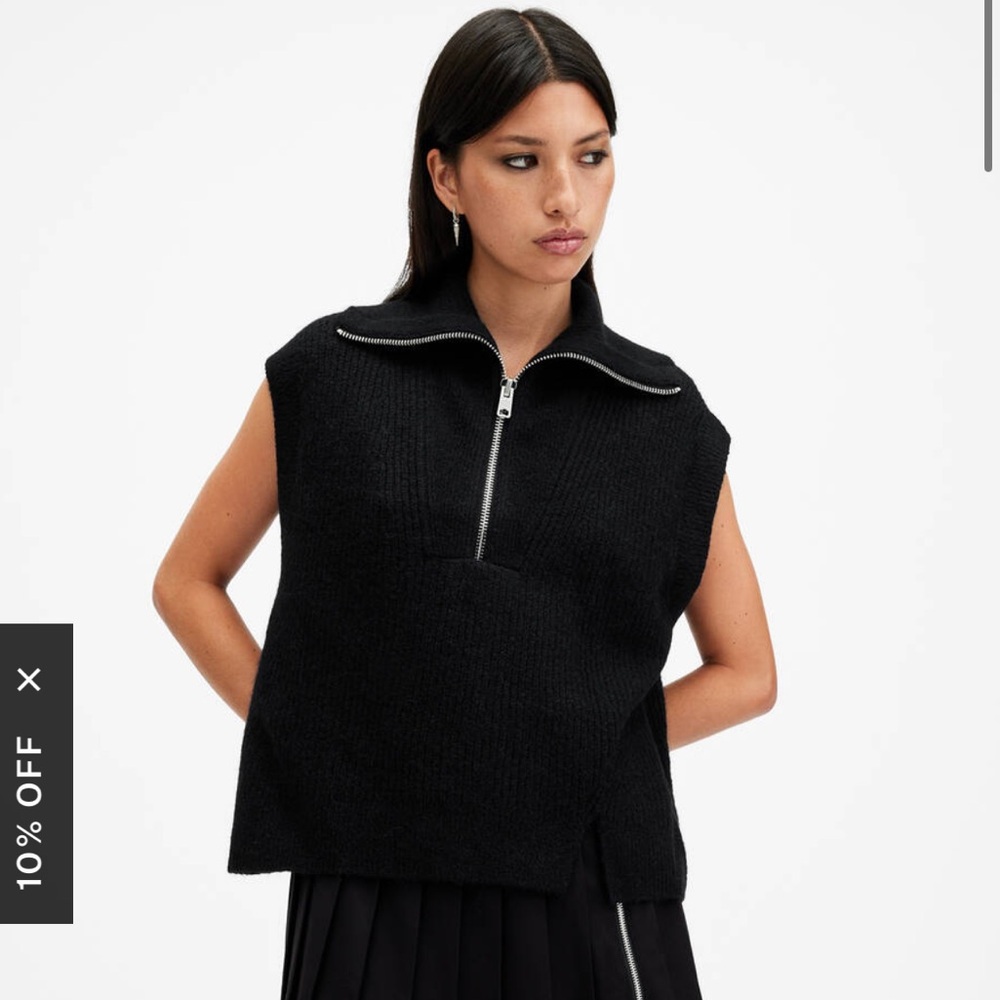 AllSaints Octavia Zip Up Ribbed Knitted Tank Top